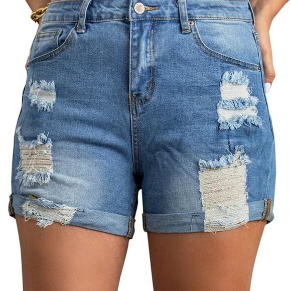 Dreamkue Women's Distressed Rolled Hem Jean Shorts Size Large - Picture 5 of 5